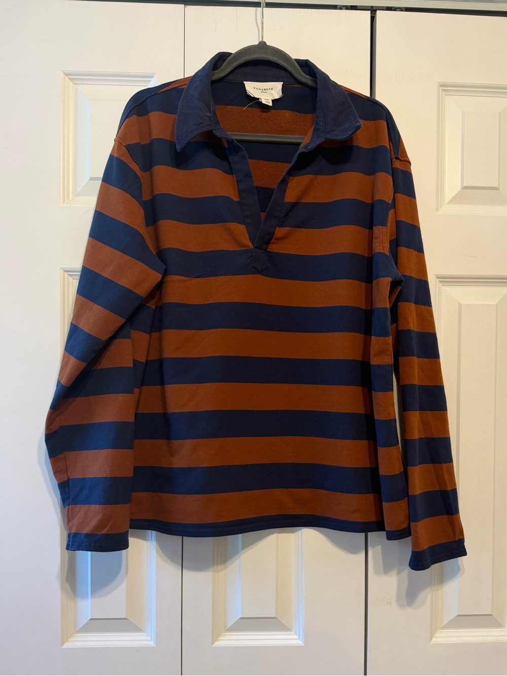 POMANDER PLACE Top Womens
XXL Brown Blue Striped Collared
Sweater Sweatshirt